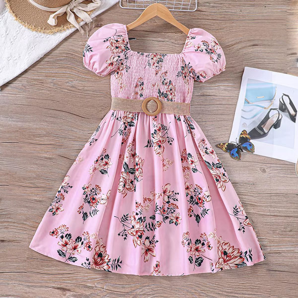 Flower Gown Elegant Floral Fit & Flare Summer Dress for Girls with Belt 1740