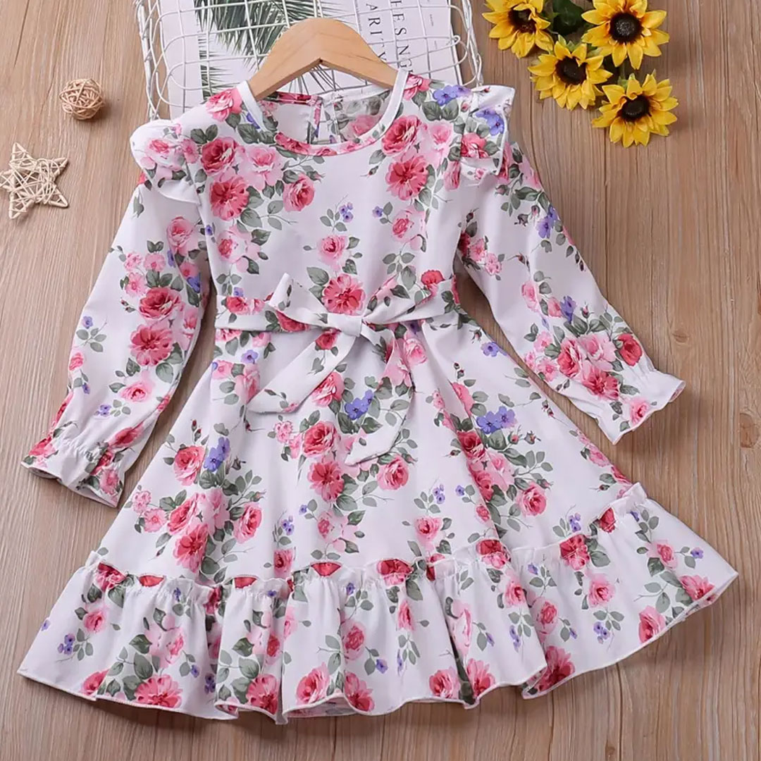 Elegant Floral Full-Sleeve Fit & Flare Gown for Girls - Princess Flower Party Dress 1764