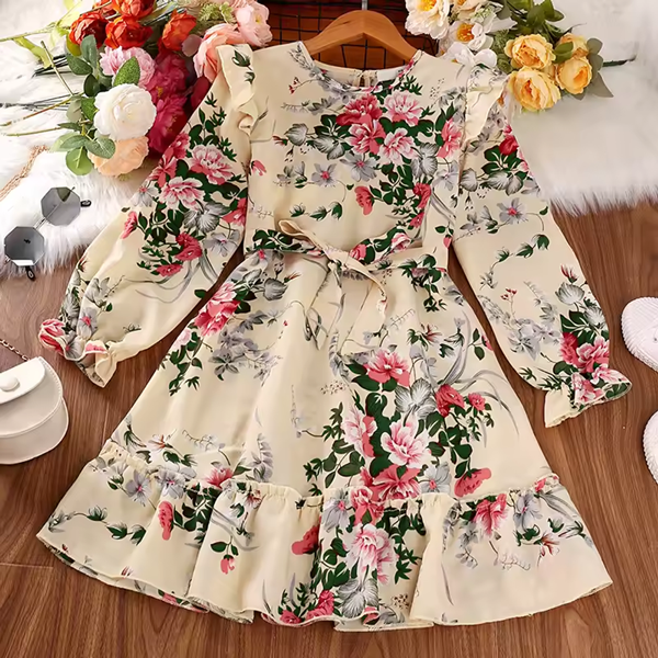 Elegant Floral Full-Sleeve Fit & Flare Gown for Girls - Princess Flower Party Dress 1761