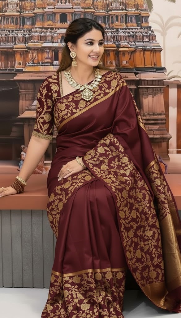 Premium Pure Katan Silk Banarasi Saree (Zari Weaving) with a matching blouse piece 7022