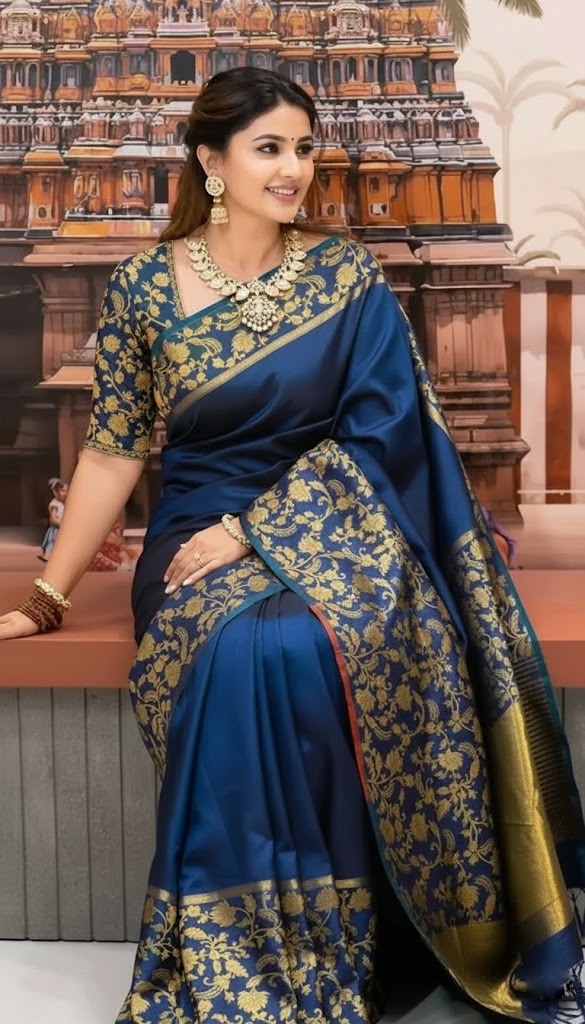 Premium Pure Katan Silk Banarasi Saree (Zari Weaving) with a matching blouse piece 7023
