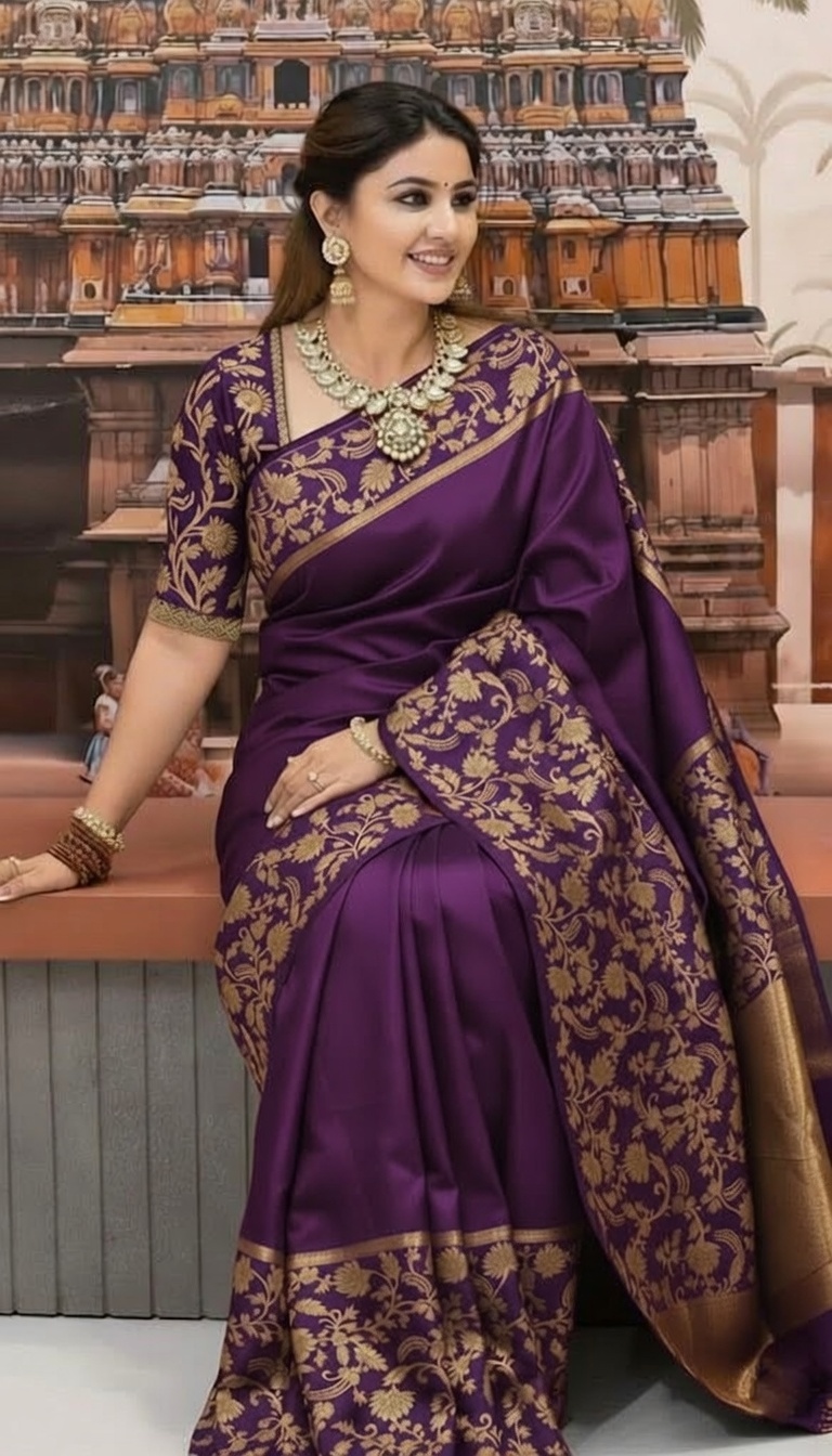 Premium Pure Katan Silk Banarasi Saree (Zari Weaving) with a matching blouse piece 7027